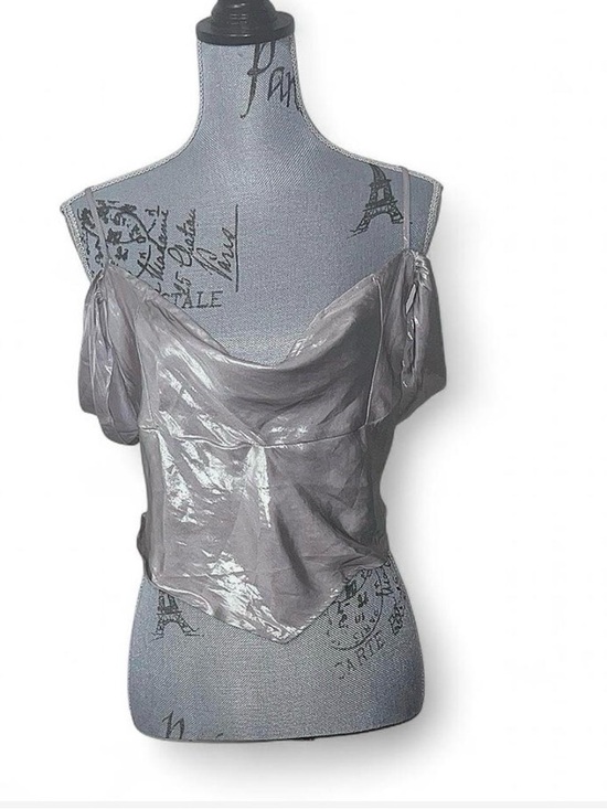 Free People Tops - Free People Silver Satin Cowl Cold-Shoulder Camisole